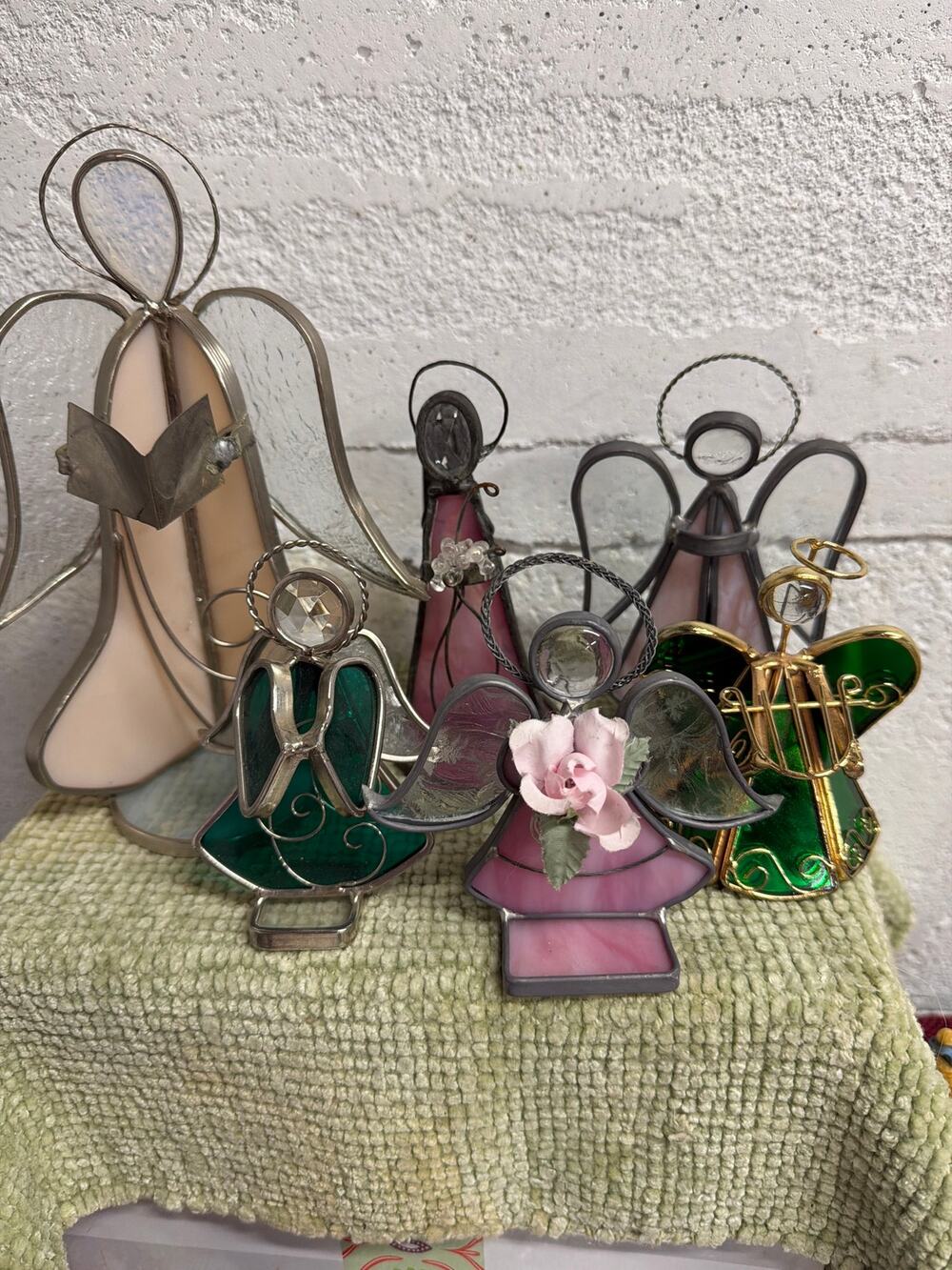 Vintage Stained Glass Angel Figurines Lot of 6 Metal Glass 4”-8” Christmas Decor
